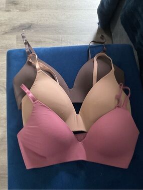 Essentials Three-Pack Seamless Bras in Pink, Nude & Brown